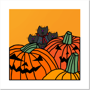 Vampire Cats and Halloween Horror Pumpkins Posters and Art